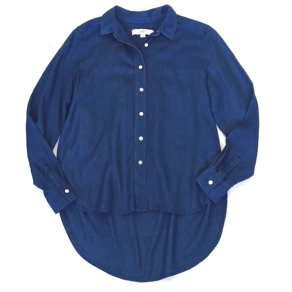 LOFT Tops - LOFT Deep Royal Blue Rayon Button-Up Long Sleeve Shirt SP